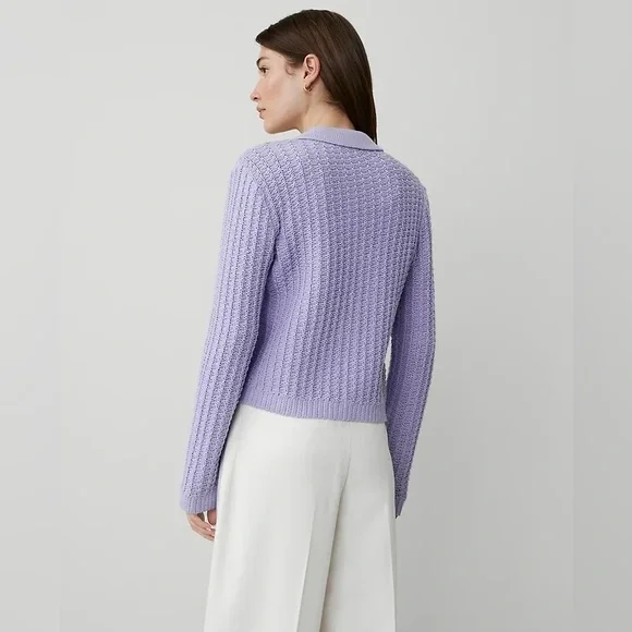 Ann Taylor Purple Sweater Cardigan Jacket Lavender Gold Buttons Medium Petite *B - Picture 3 of 11